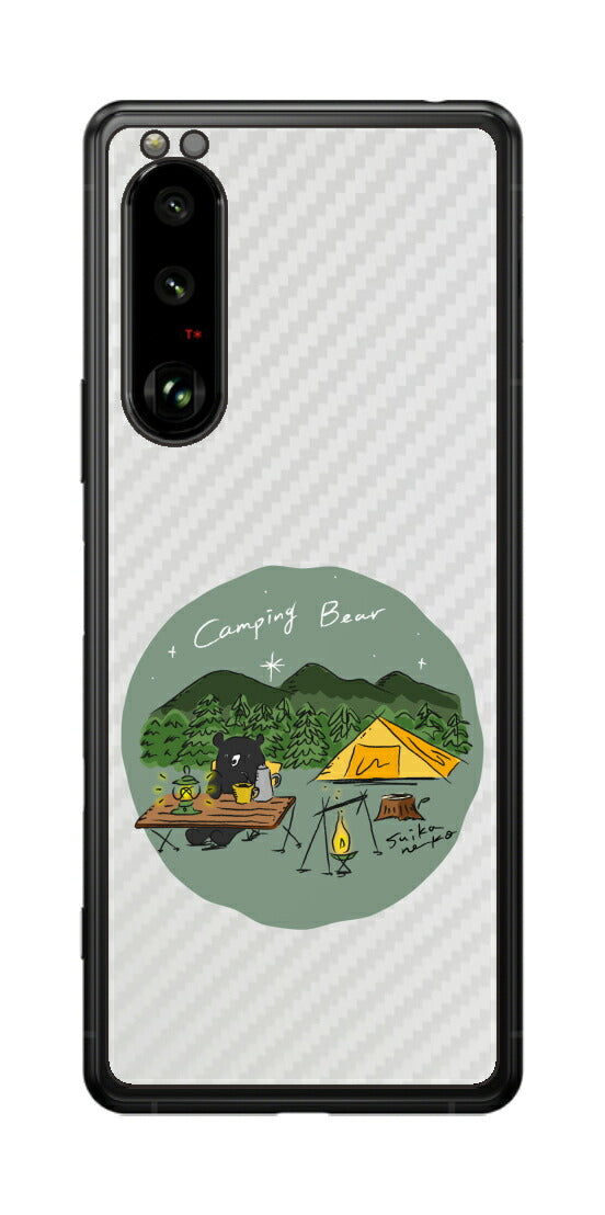 Sony Xperia 5 III用 【コラボ プリント Design by すいかねこ 005 】 カーボン調 背面 保護 フィルム 日本製