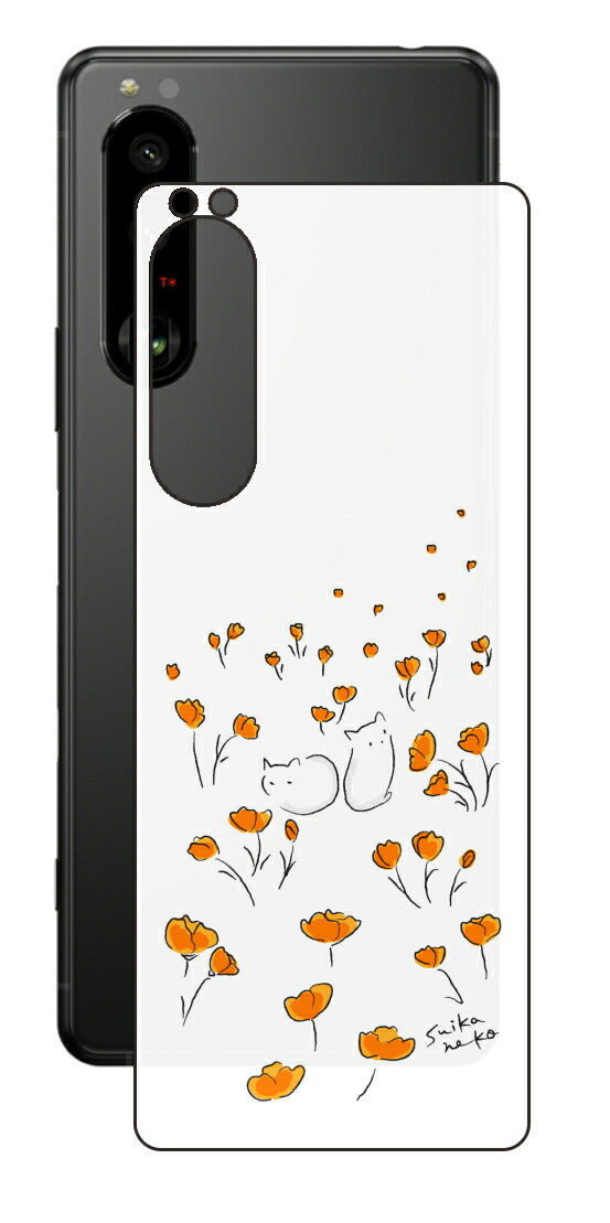 Sony Xperia 5 III用 【コラボ プリント Design by すいかねこ 006 】 背面 保護 フィルム 日本製