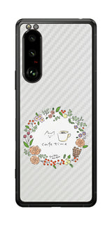 Sony Xperia 5 III用 【コラボ プリント Design by すいかねこ 008 】 カーボン調 背面 保護 フィルム 日本製