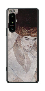 Sony Xperia 5 IV用 背面 保護 フィルム 名画プリント グスタフ クリムト 黒の羽根帽子