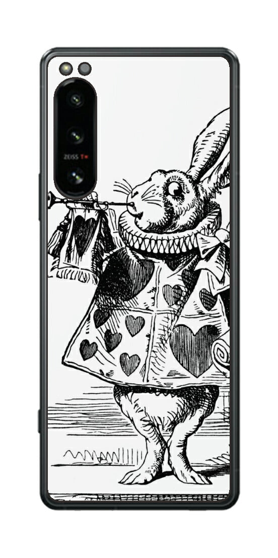 Sony Xperia 5 IV用 背面 保護 フィルム 名画プリント ジョン・テニエル （ John Tenniel ) 白ウサギ(ラッパ)