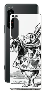 Sony Xperia 5 IV用 背面 保護 フィルム 名画プリント ジョン・テニエル ( John Tenniel ) 白ウサギ(ラッパ)