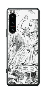 Sony Xperia 5 IV用 背面 保護 フィルム 名画プリント ジョン・テニエル ( John Tenniel ) トランプがアリスにとびかかる場面