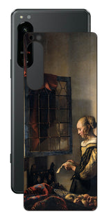 Sony Xperia 5 IV用 背面 保護 フィルム 名画 プリント フェルメール 開いた窓辺で手紙を読む少女 ( ヨハネス・フェルメール Johannes Vermeer )