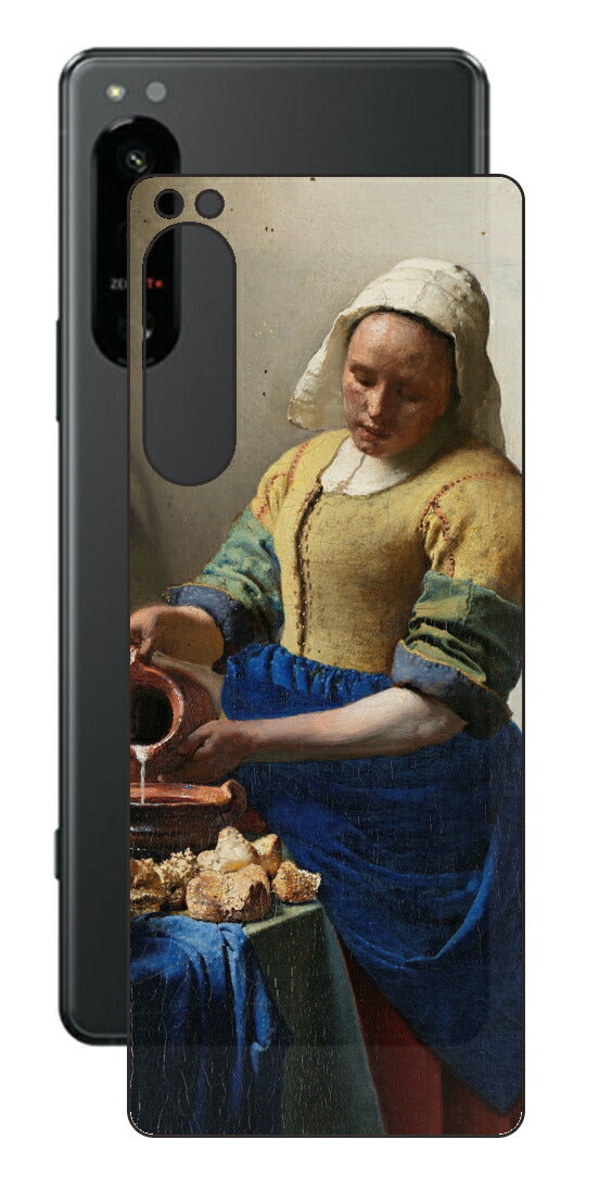 Sony Xperia 5 IV用 背面 保護 フィルム 名画 プリント フェルメール 牛乳を注ぐ女 （ ヨハネス・フェルメール Johannes Vermeer ）