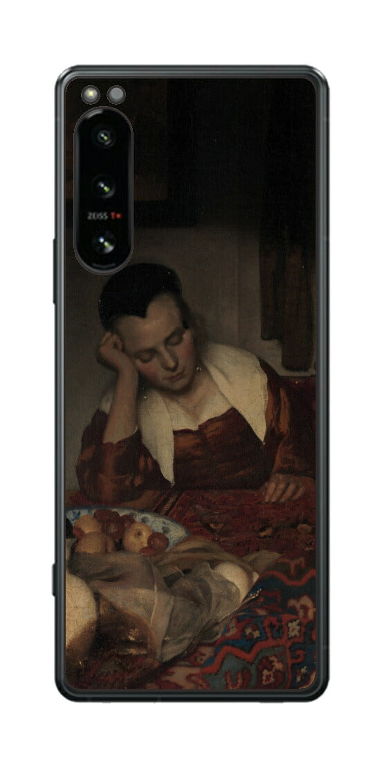Sony Xperia 5 IV用 背面 保護 フィルム 名画 プリント フェルメール 眠っているメイド （ ヨハネス・フェルメール Johannes Vermeer ）