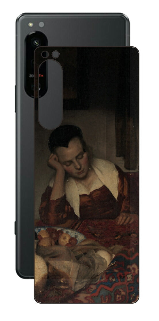Sony Xperia 5 IV用 背面 保護 フィルム 名画 プリント フェルメール 眠っているメイド （ ヨハネス・フェルメール Johannes Vermeer ）