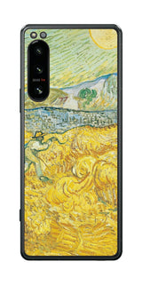 Sony Xperia 5 IV用 背面 保護 フィルム 名画 プリント ゴッホ サンポール病院の後ろの小麦畑と刈り取り機（ フィンセント ファン ゴッホ Vincent Willem van Gogh ）