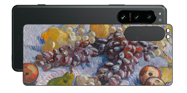 Sony Xperia 5 IV用 背面 保護 フィルム 名画 プリント ゴッホ ぶどう、レモン、梨、りんご（ フィンセント ファン ゴッホ Vincent Willem van Gogh ）