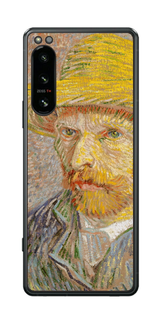 Sony Xperia 5 IV用 背面 保護 フィルム 名画 プリント ゴッホ 麦わらの自画像（ フィンセント ファン ゴッホ Vincent Willem van Gogh ）