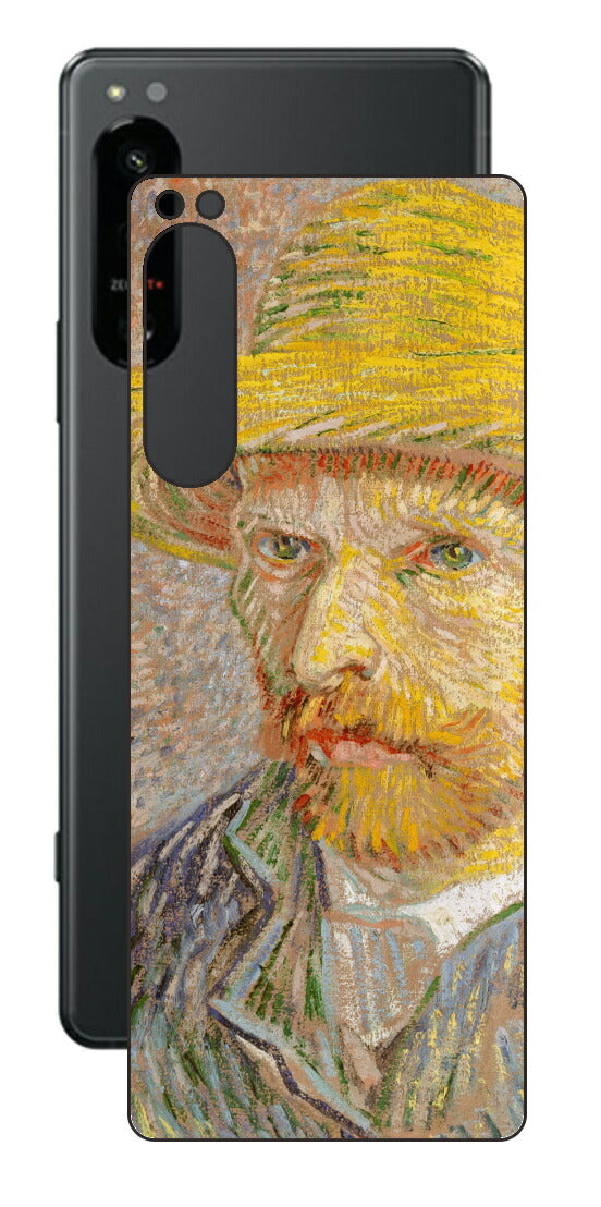 Sony Xperia 5 IV用 背面 保護 フィルム 名画 プリント ゴッホ 麦わらの自画像（ フィンセント ファン ゴッホ Vincent Willem van Gogh ）