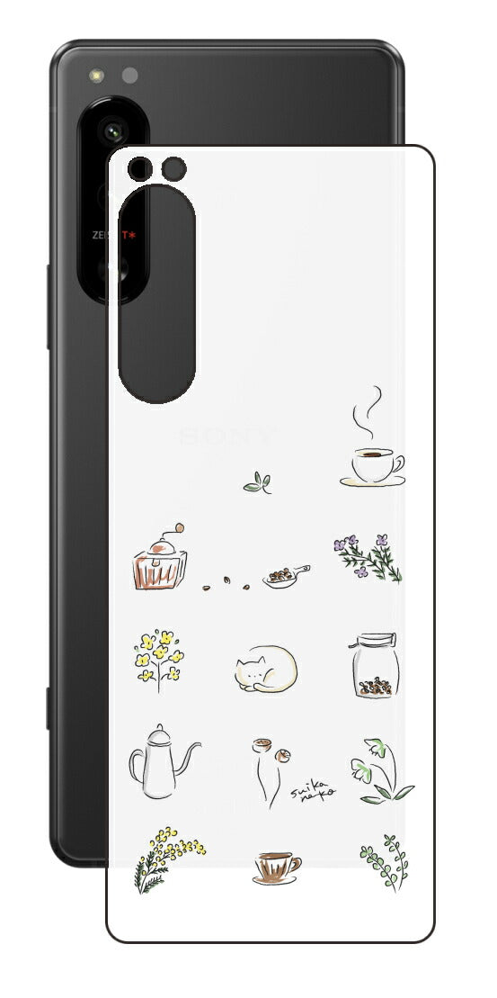 Sony Xperia 5 IV用 【コラボ プリント Design by すいかねこ 001 】 背面 保護 フィルム 日本製