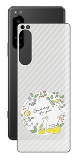 Sony Xperia 5 IV用 【コラボ プリント Design by すいかねこ 002 】 カーボン調 背面 保護 フィルム 日本製