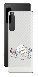 Sony Xperia 5 IV用 【コラボ プリント Design by すいかねこ 003 】 カーボン調 背面 保護 フィルム 日本製