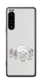 Sony Xperia 5 IV用 【コラボ プリント Design by すいかねこ 003 】 カーボン調 背面 保護 フィルム 日本製