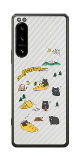Sony Xperia 5 IV用 【コラボ プリント Design by すいかねこ 004 】 カーボン調 背面 保護 フィルム 日本製