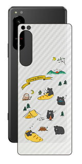 Sony Xperia 5 IV用 【コラボ プリント Design by すいかねこ 004 】 カーボン調 背面 保護 フィルム 日本製