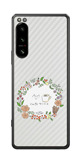 Sony Xperia 5 IV用 【コラボ プリント Design by すいかねこ 008 】 カーボン調 背面 保護 フィルム 日本製