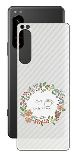 Sony Xperia 5 IV用 【コラボ プリント Design by すいかねこ 008 】 カーボン調 背面 保護 フィルム 日本製