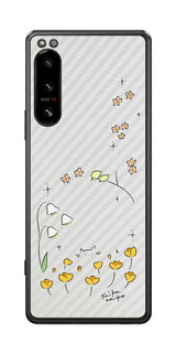 Sony Xperia 5 IV用 【コラボ プリント Design by すいかねこ 009 】 カーボン調 背面 保護 フィルム 日本製