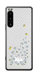 Sony Xperia 5 IV用 【コラボ プリント Design by すいかねこ 010 】 カーボン調 背面 保護 フィルム 日本製