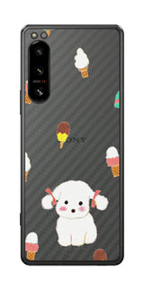 Sony Xperia 5 IV用 【コラボ プリント Design by よこお さとみ 002 】 カーボン調 背面 保護 フィルム 日本製