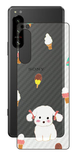 Sony Xperia 5 IV用 【コラボ プリント Design by よこお さとみ 002 】 カーボン調 背面 保護 フィルム 日本製