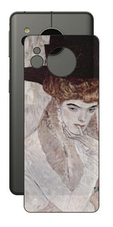 シャープ AQUOS sense7用 背面 保護 フィルム 名画プリント グスタフ クリムト 黒の羽根帽子