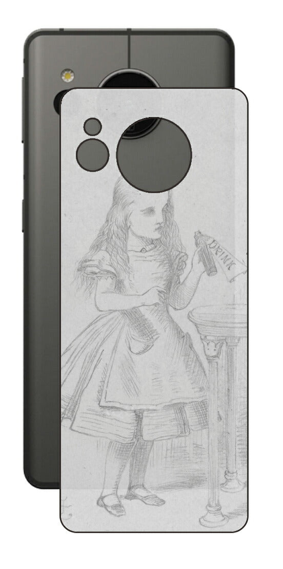 AQUOS sense7用 背面 保護 フィルム 名画プリント ジョン・テニエル （ John Tenniel ) 「私を飲んで」と書かれた瓶の場面