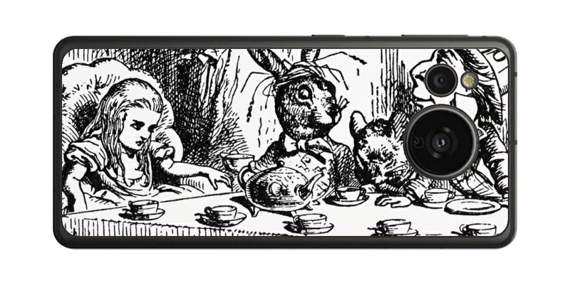 AQUOS sense7用 背面 保護 フィルム 名画プリント ジョン・テニエル （ John Tenniel ) 帽子屋と三月ウサギとのお茶会の場面