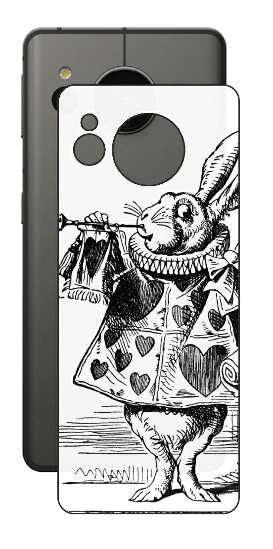 AQUOS sense7用 背面 保護 フィルム 名画プリント ジョン・テニエル （ John Tenniel ) 白ウサギ(ラッパ)