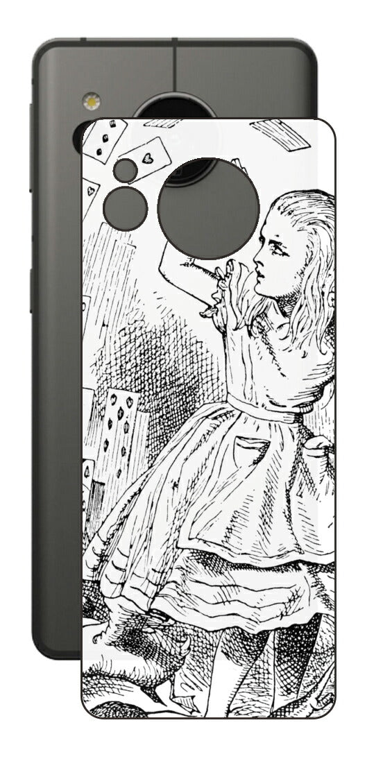 AQUOS sense7用 背面 保護 フィルム 名画プリント ジョン・テニエル （ John Tenniel ) トランプがアリスにとびかかる場面