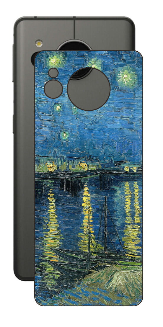AQUOS sense7用 背面 保護 フィルム 名画 プリント ゴッホ ローヌの星月夜（ フィンセント ファン ゴッホ Vincent Willem van Gogh ）