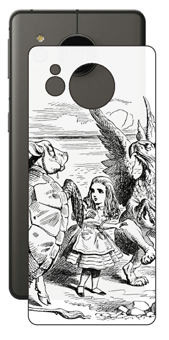 AQUOS sense7 plus用 背面 保護 フィルム 名画プリント ジョン・テニエル （ John Tenniel ) 海ガメもどきとグリフォン