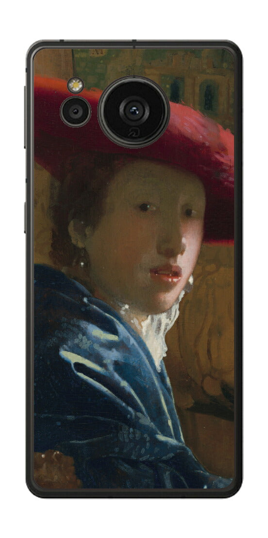 AQUOS sense7 plus用 背面 保護 フィルム 名画 プリント フェルメール 赤い帽子の少女 （ ヨハネス・フェルメール Johannes Vermeer ）