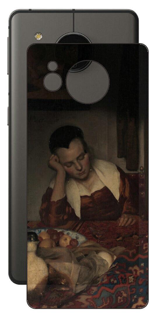 AQUOS sense7 plus用 背面 保護 フィルム 名画 プリント フェルメール 眠っているメイド （ ヨハネス・フェルメール Johannes Vermeer ）