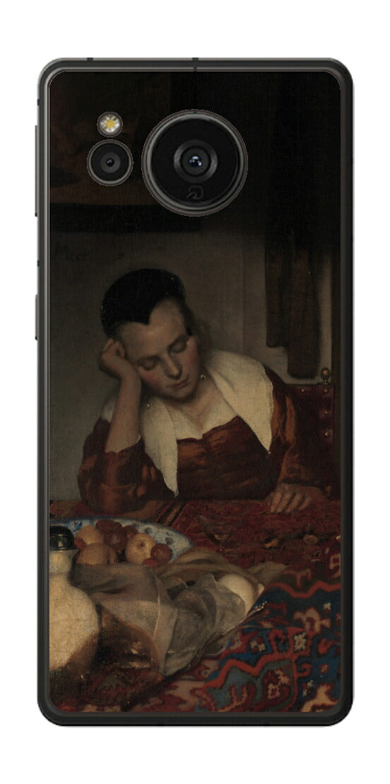 AQUOS sense7 plus用 背面 保護 フィルム 名画 プリント フェルメール 眠っているメイド （ ヨハネス・フェルメール Johannes Vermeer ）