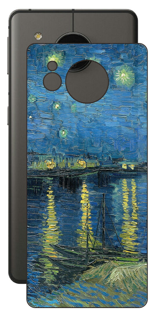 AQUOS sense7 plus用 背面 保護 フィルム 名画 プリント ゴッホ ローヌの星月夜（ フィンセント ファン ゴッホ Vincent Willem van Gogh ）