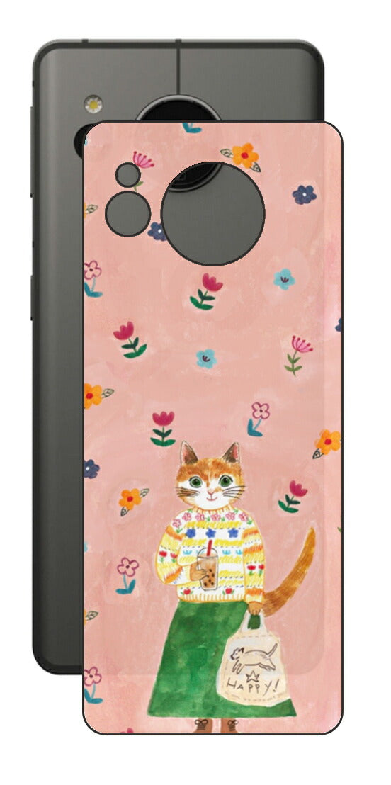 AQUOS sense7用 【コラボ プリント Design by よこお さとみ 004 】 背面 保護 フィルム 日本製