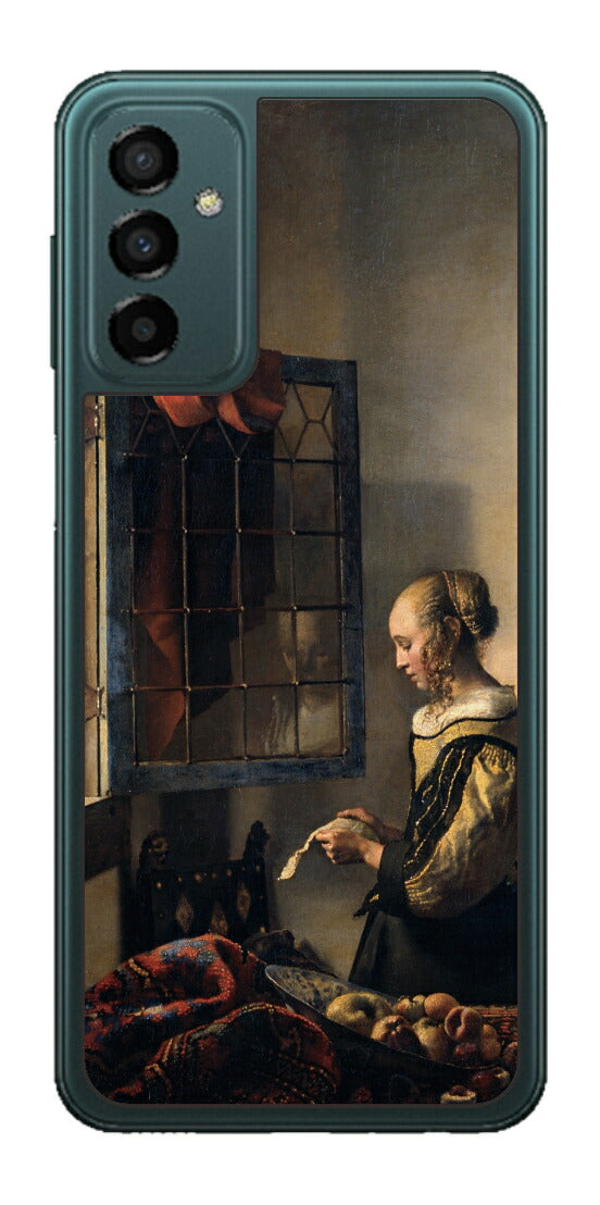 サムスン Galaxy M23 5G用 背面 保護 フィルム 名画 プリント フェルメール 開いた窓辺で手紙を読む少女 （ ヨハネス・フェルメール Johannes Vermeer ）