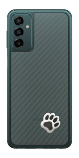 サムスン Galaxy M23 5G用 カーボン調 肉球 イラスト プリント 背面保護フィルム 日本製 [なんちゃって ぷくぷく ホワイト/ブラック]