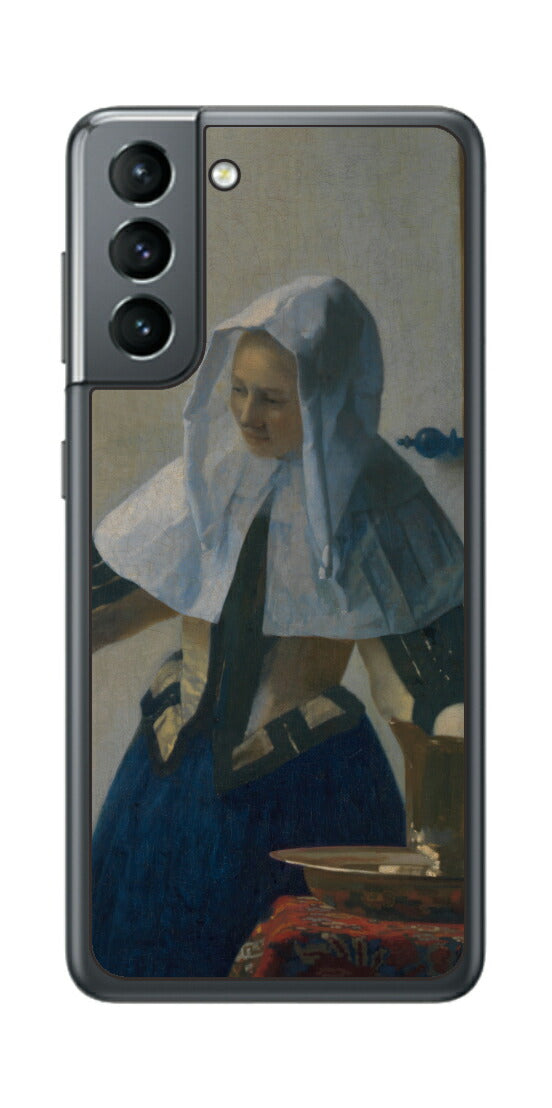 サムスン Galaxy S21 5G用 背面 保護 フィルム 名画 プリント フェルメール 水差しを持つ若い女性 （ ヨハネス・フェルメール Johannes Vermeer ）