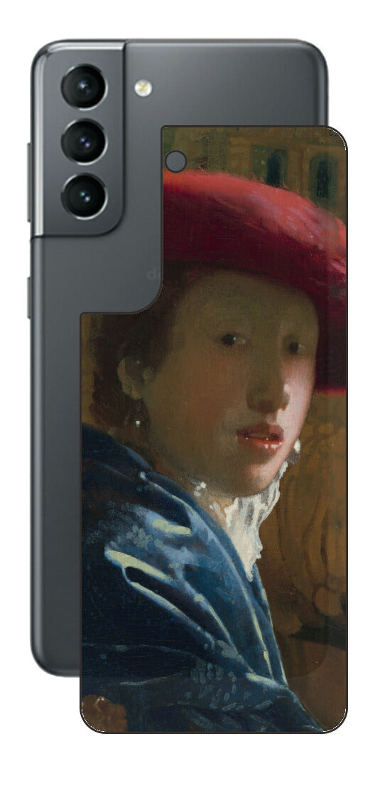 サムスン Galaxy S21 5G用 背面 保護 フィルム 名画 プリント フェルメール 赤い帽子の少女 （ ヨハネス・フェルメール Johannes Vermeer ）