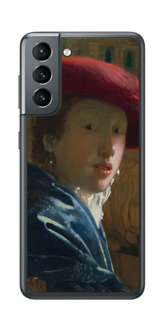 サムスン Galaxy S21 5G用 背面 保護 フィルム 名画 プリント フェルメール 赤い帽子の少女 （ ヨハネス・フェルメール Johannes Vermeer ）