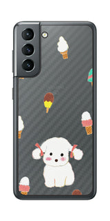 サムスン Galaxy S21 5G用 【コラボ プリント Design by よこお さとみ 002】 カーボン調 背面 保護 フィルム 日本製