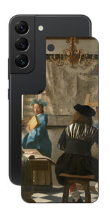 サムスン Galaxy S22用 背面 保護 フィルム 名画 プリント フェルメール 絵画の芸術 （ ヨハネス・フェルメール Johannes Vermeer ）