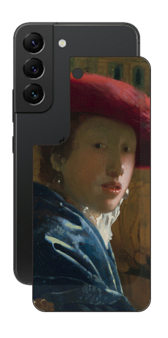 サムスン Galaxy S22用 背面 保護 フィルム 名画 プリント フェルメール 赤い帽子の少女 （ ヨハネス・フェルメール Johannes Vermeer ）