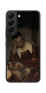 サムスン Galaxy S22用 背面 保護 フィルム 名画 プリント フェルメール 眠っているメイド （ ヨハネス・フェルメール Johannes Vermeer ）