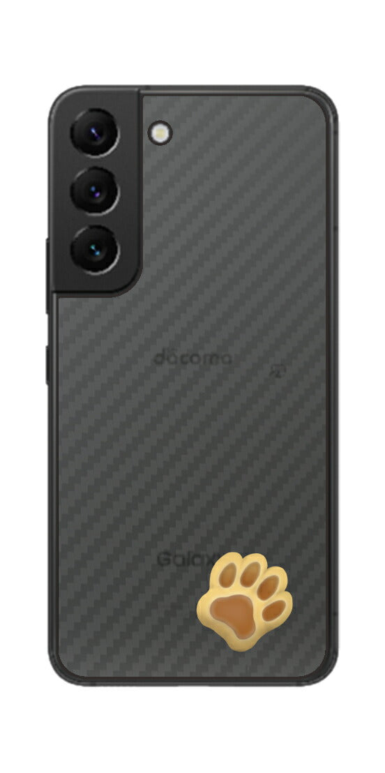 サムスン Galaxy S22用 カーボン調 肉球 イラスト プリント 背面保護フィルム 日本製 [なんちゃって ぷくぷく イエロー/ブラウン]