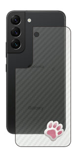 サムスン Galaxy S22用 カーボン調 肉球 イラスト プリント 背面保護フィルム 日本製 [なんちゃって ぷくぷく ホワイト/ピンク]